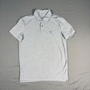 American Eagle Mens Polo Shirt Small Gray Blue Embroidered Logo Soft Stretch